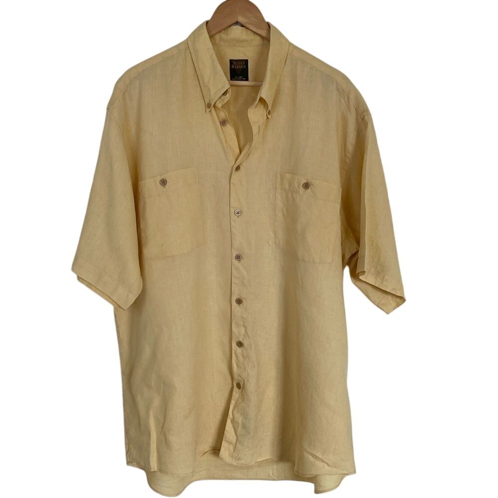 Scott Barber Mens Short Sleeve Linen Shirt XL‎ Yellow Button Down Summer